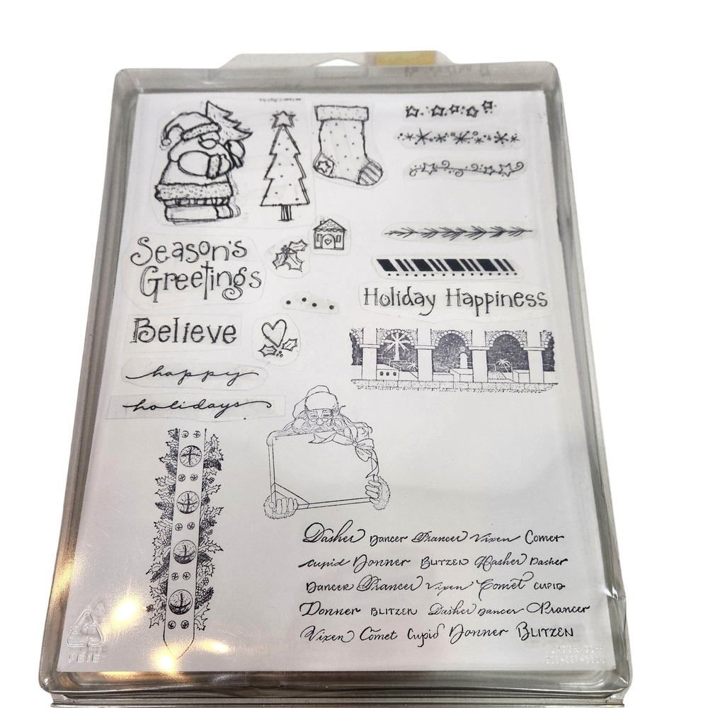 Christmas Holiday Rubber Cling Stamp Lot 2 Sets Winter Wonderland Santa Borders
